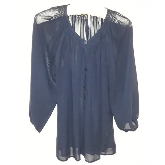 Navy Blue Peasant-style blouse - Picture 2 of 3
